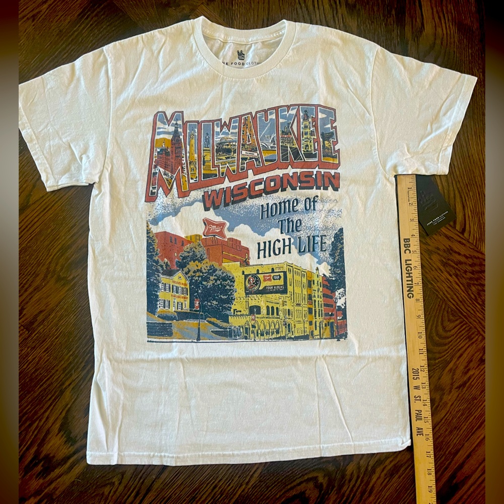 NEW Milwaukee Wisconsin Home of the high life beer small tee shirt junk food